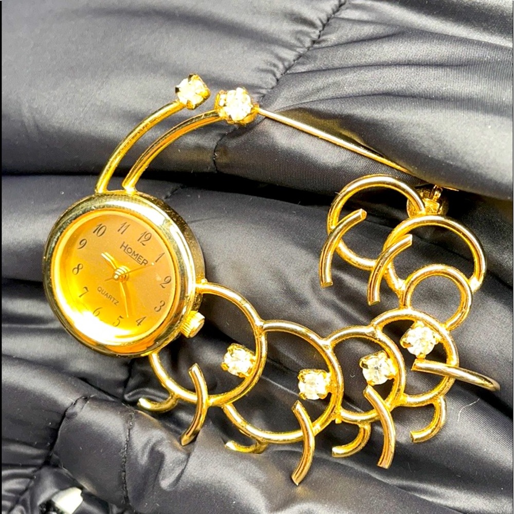 Vintage Brooch caterpillar with quartz watch